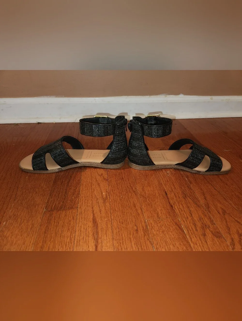 LC Lauren Conrad Black Textured Ankle-Strap Sandals